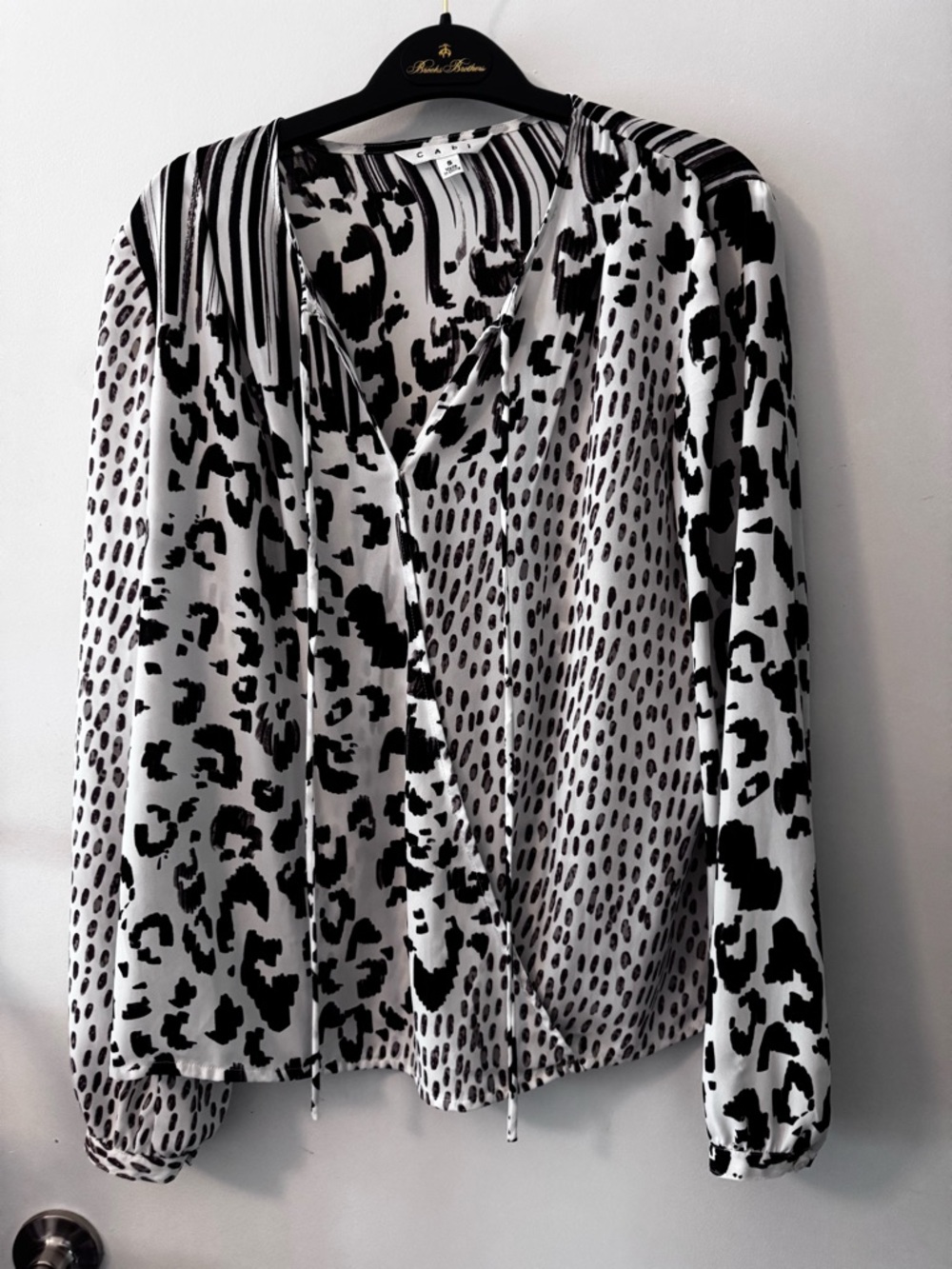 Cabi Women’s Black & White Animal Print Wrap Blouse